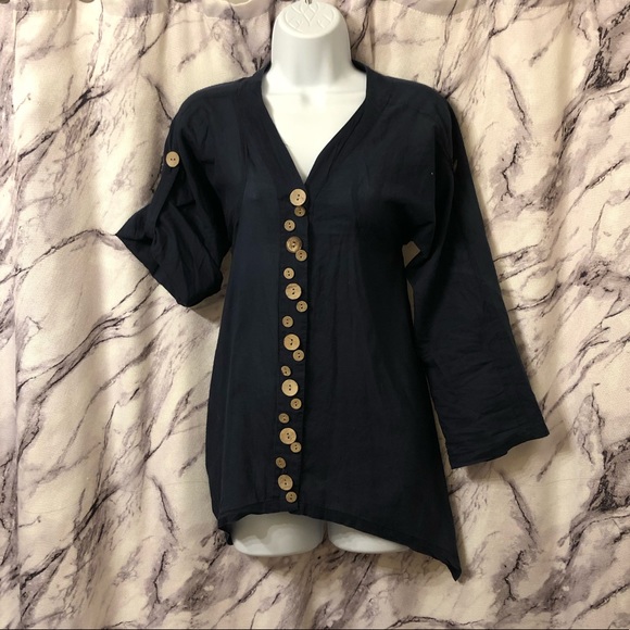 XT Navy Asymmetrical Blouse - Picture 1 of 8